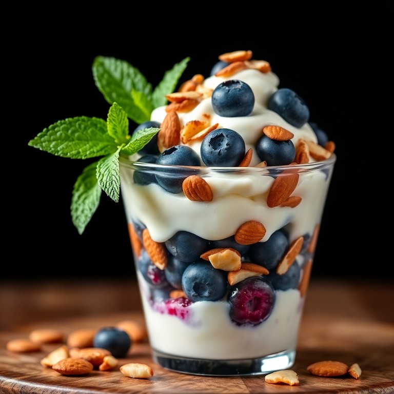 Quark-Blaubeer-Parfait mit Mandeln