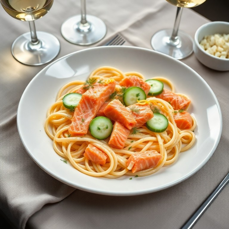 Käse-Knoblauch-Lachs-Pasta Deluxe