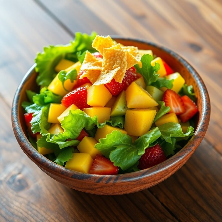 Salada Frutada com Folhas de Taioba e Crosta de Biscoito de Água e Sal