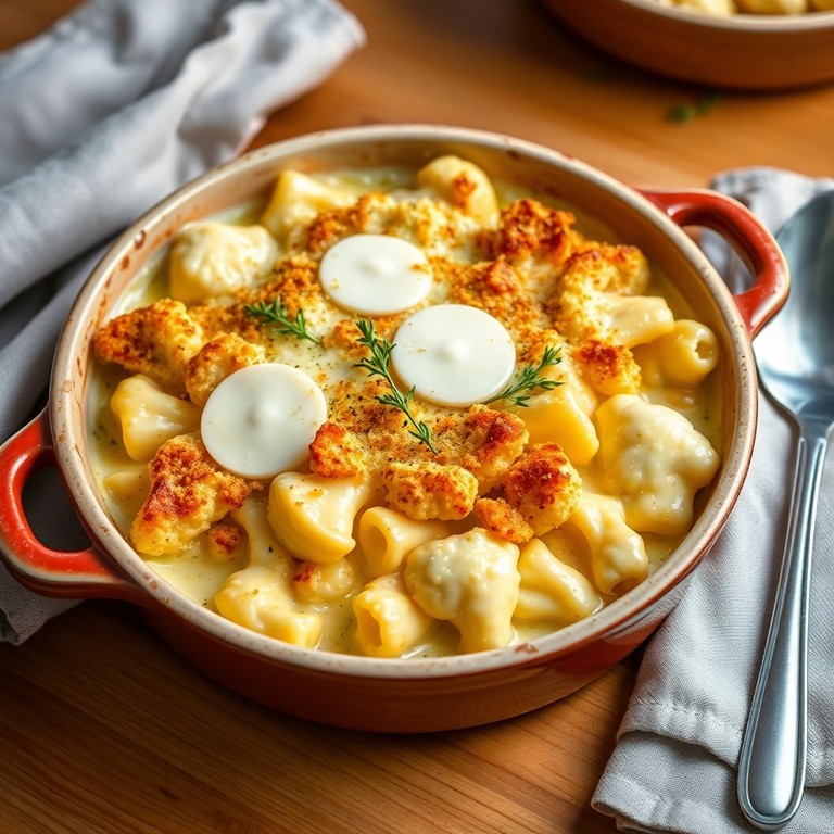 Gratin de pâtes et chou-fleur gratiné au fromage