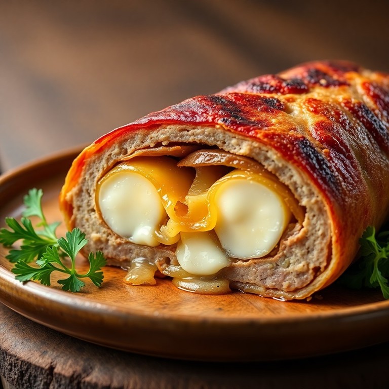 Rocambole de Carne com Queijo e Cebola