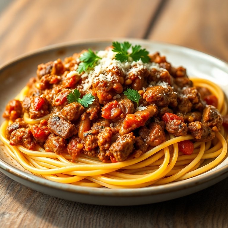Classic Italian Spaghetti Bolognese with veg