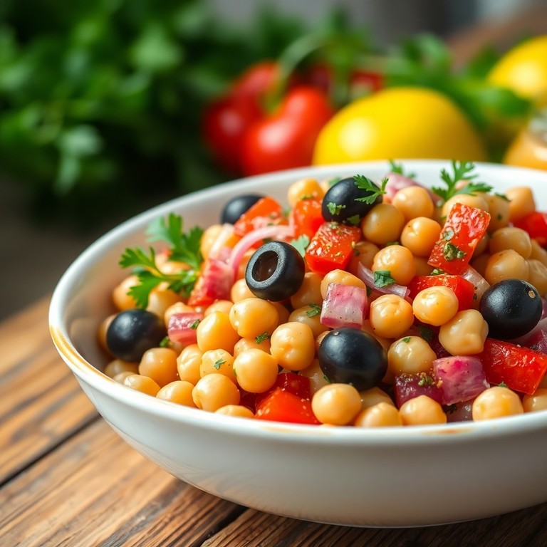 Ensalada mediterránea de garbanzos y aceitunas