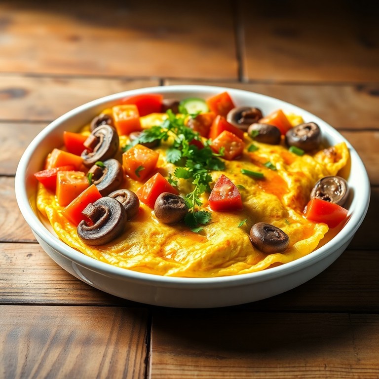 Овощной омлет с грибами и помидорами