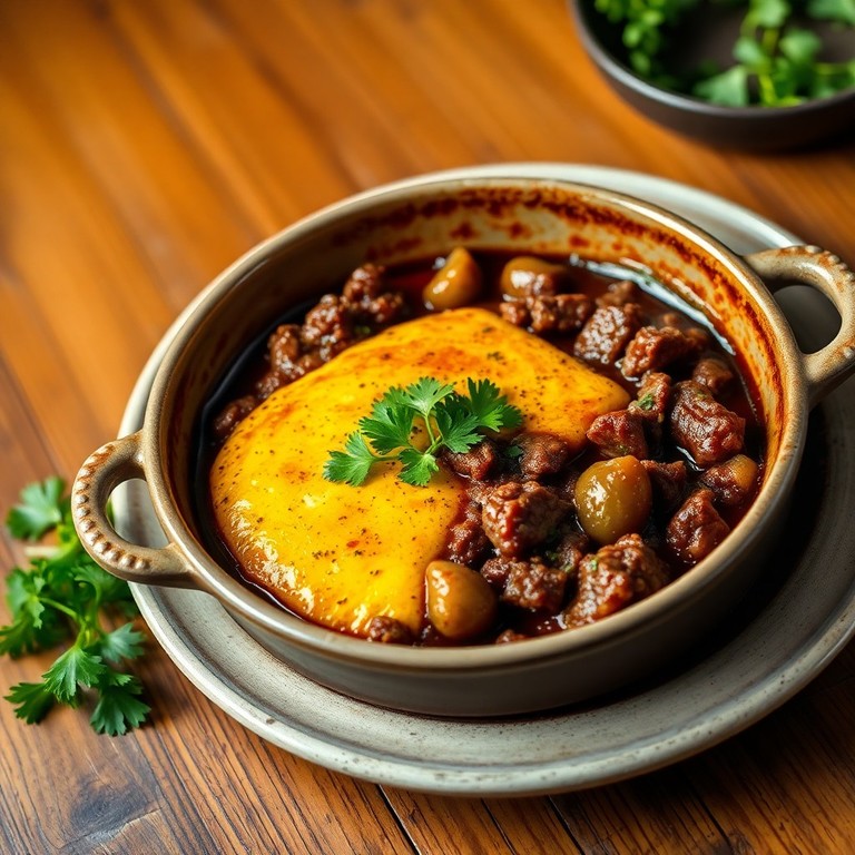 Ensopado de Carne Moída com Chuchu e Polenta Assada
