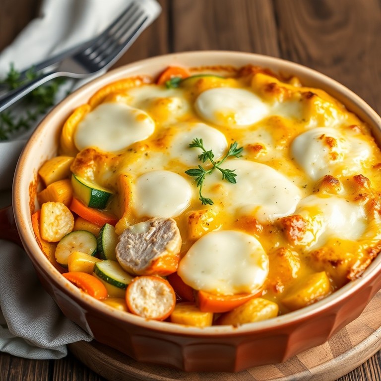 Gratin de courgettes, carottes et poulet à la mozzarella