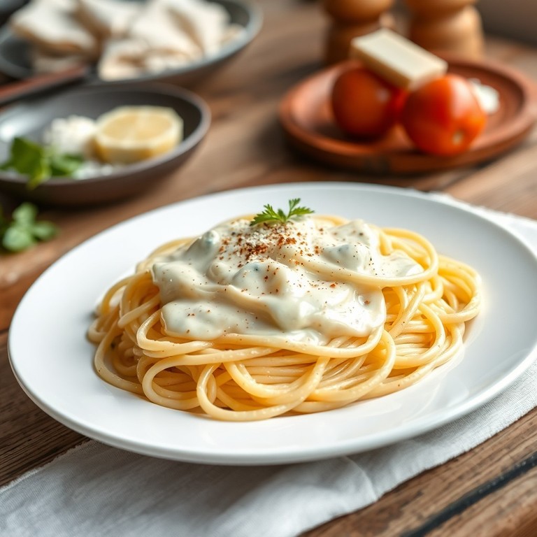 Espaguete ao Molho Branco com Creme de Leite