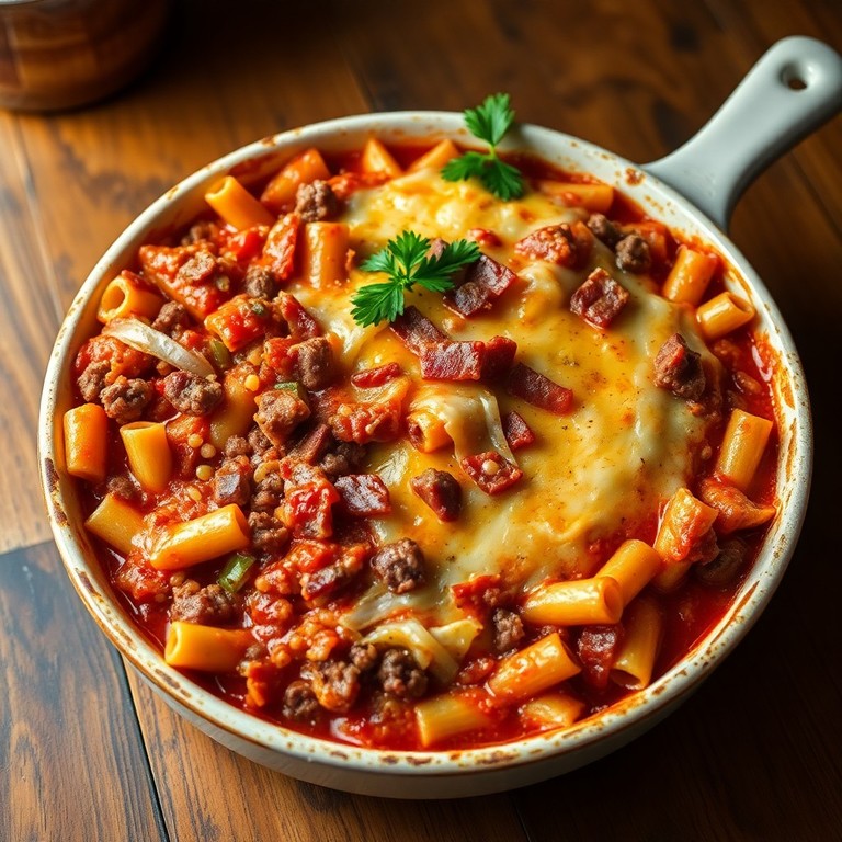 Hearty Beef and Bacon Rigatoni Bake