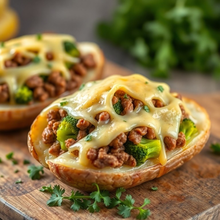 Batatas Recheadas com Carne Moída e Brócolis