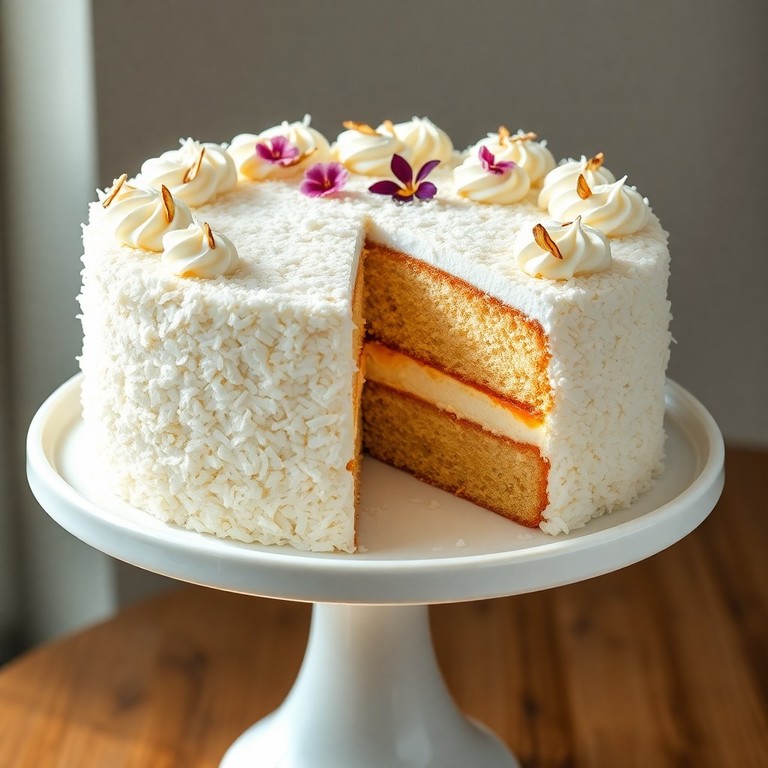 Kokos-Vanille-Torte mit Biskuitboden