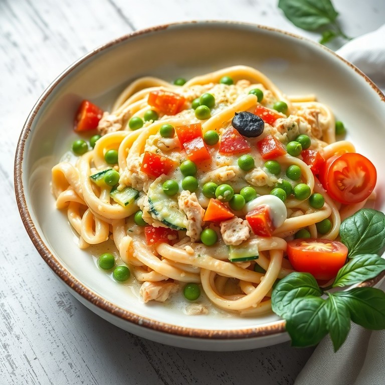 Macarrão Cremoso com Frango e Legumes no Estilo Italiano