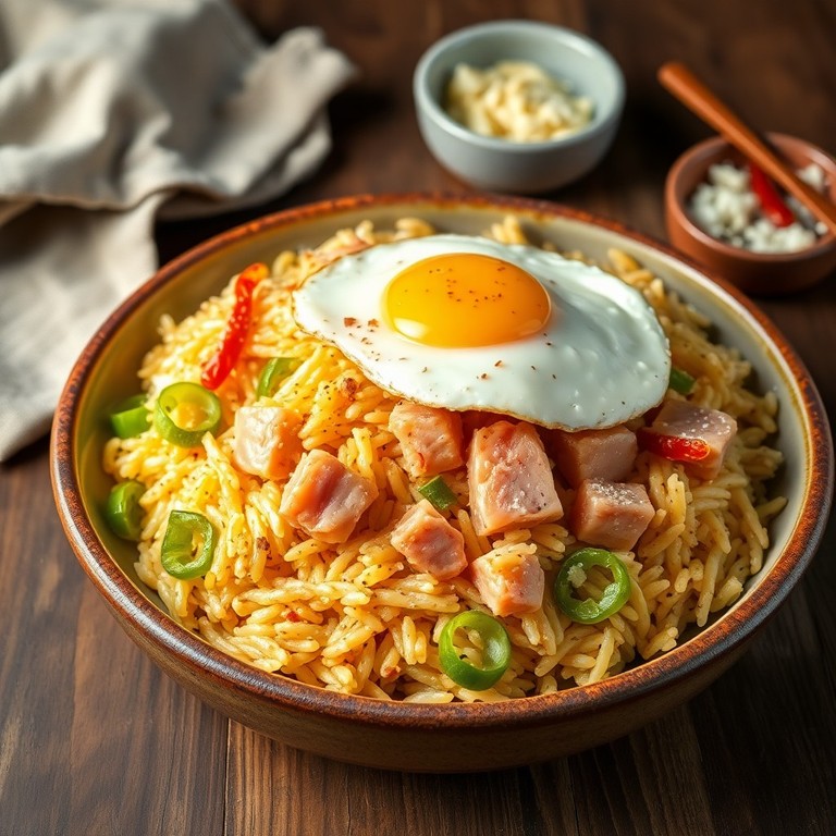 Reispfanne mit Thunfisch, Lauch und Ei