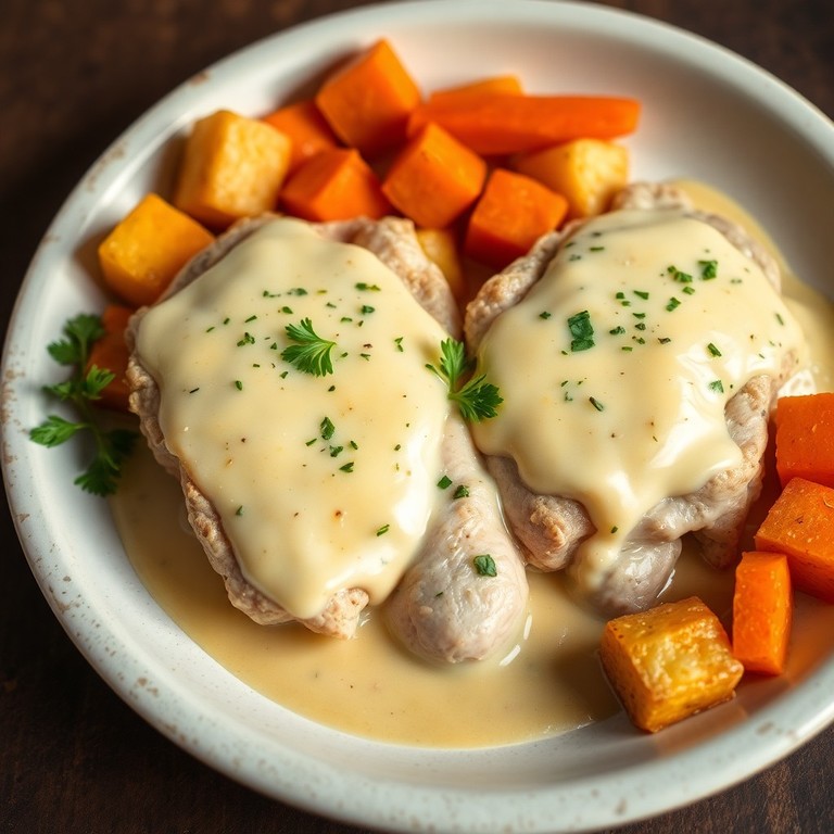 Pollo en salsa cremosa con verduras