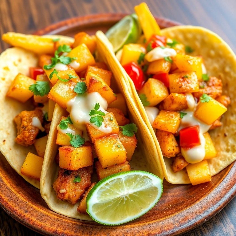 Tacos de Pechuga con Piña y Papas Fritas