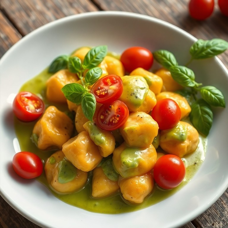 Gnocchis de patate douce à l'avocat et à la tomate cerise