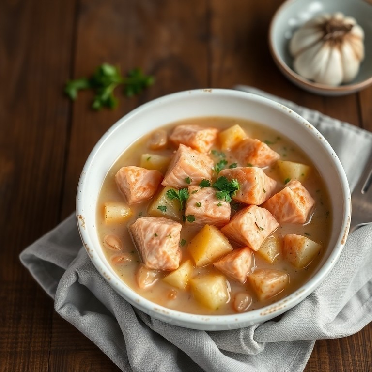 Laxgryta med potatis och vitlök