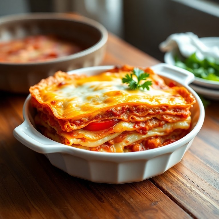 Vegetarische Soja-Lasagne mit Paprika und Cheddar