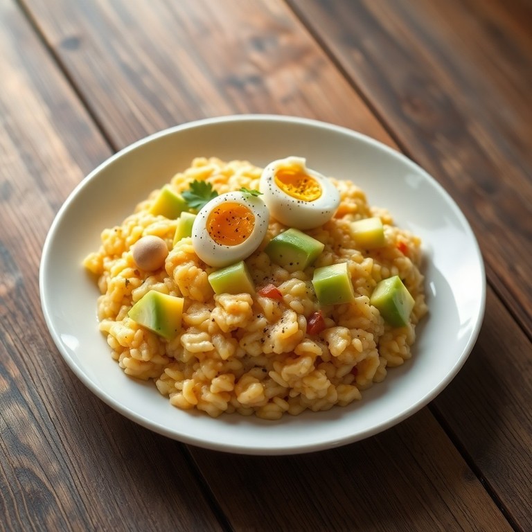 Risotto de chorizo y aguacate con huevo de codorniz