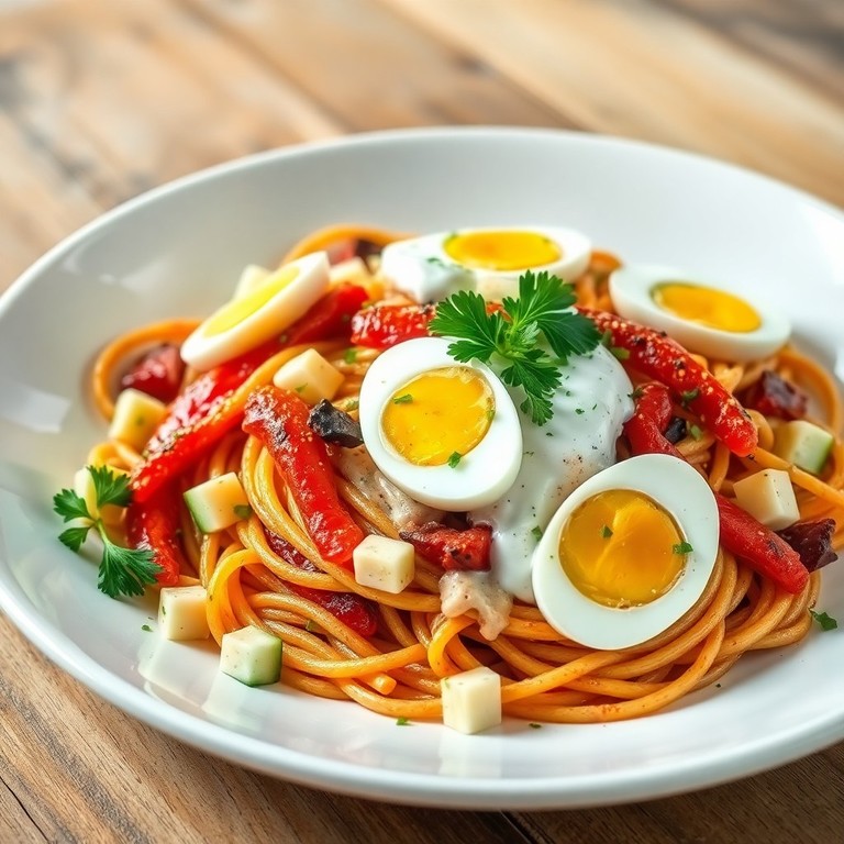 Mediterrane Spaghetti mit gegrillter Paprika