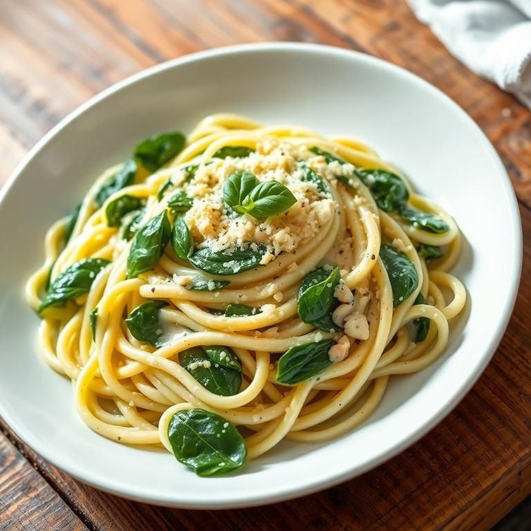 Spinat-Schlagsahne-Pasta mit Knoblauch