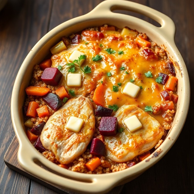 Gratin de Blancs de Poulet aux Céréales et Légumes Racines
