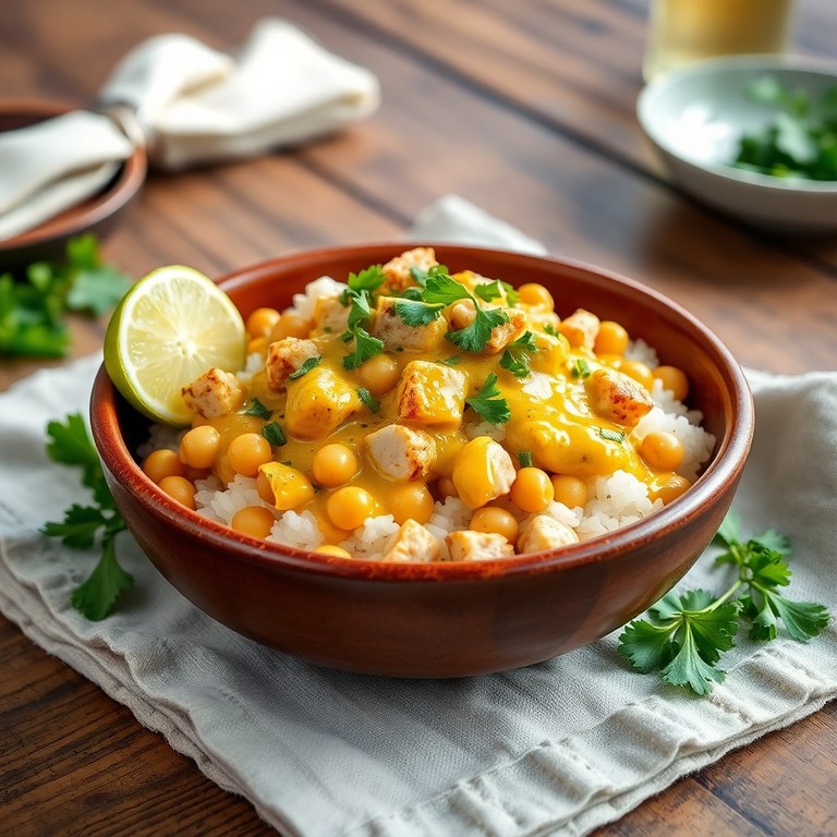 Salada Quente de Atum, Grão e Arroz com Molho de Caril