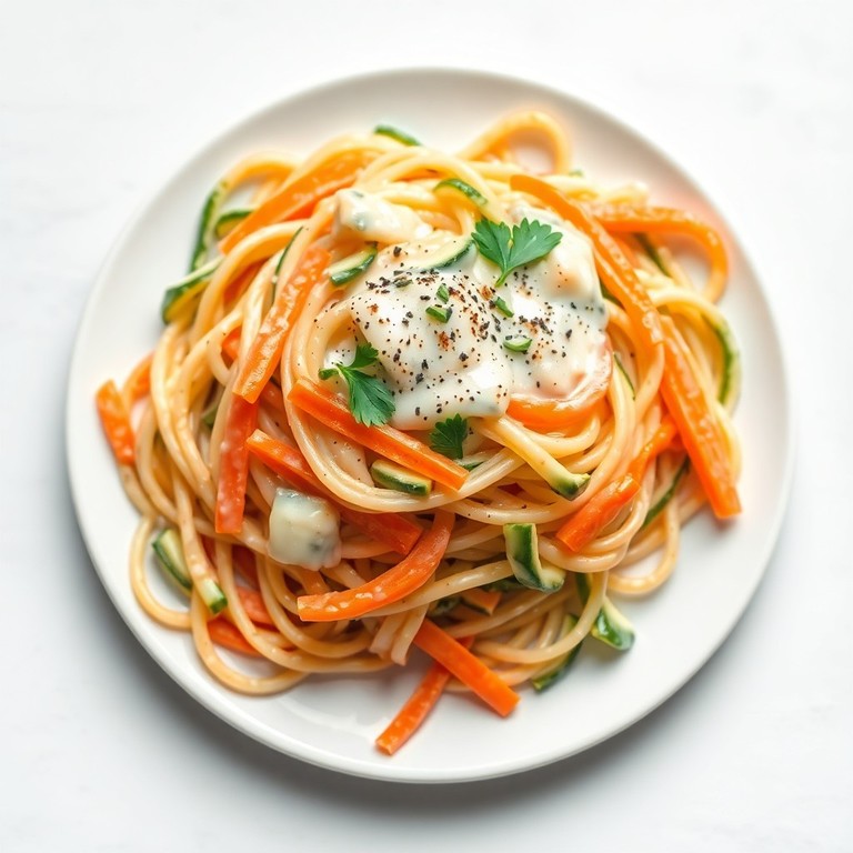 Spaghetti aux Légumes Croquants et Crème Fraîche