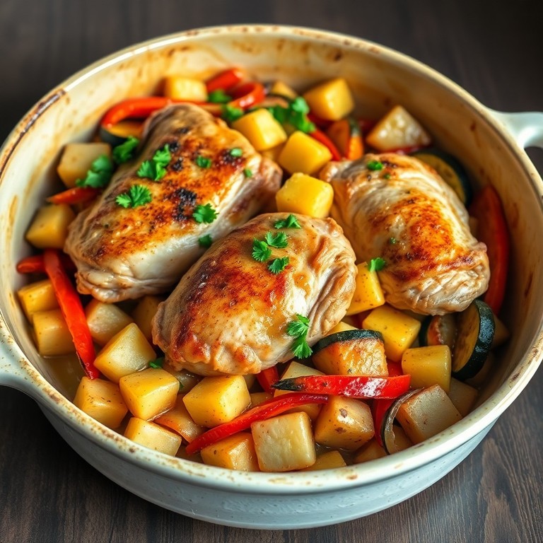 Papas asadas con pollo y verduras mediterráneas