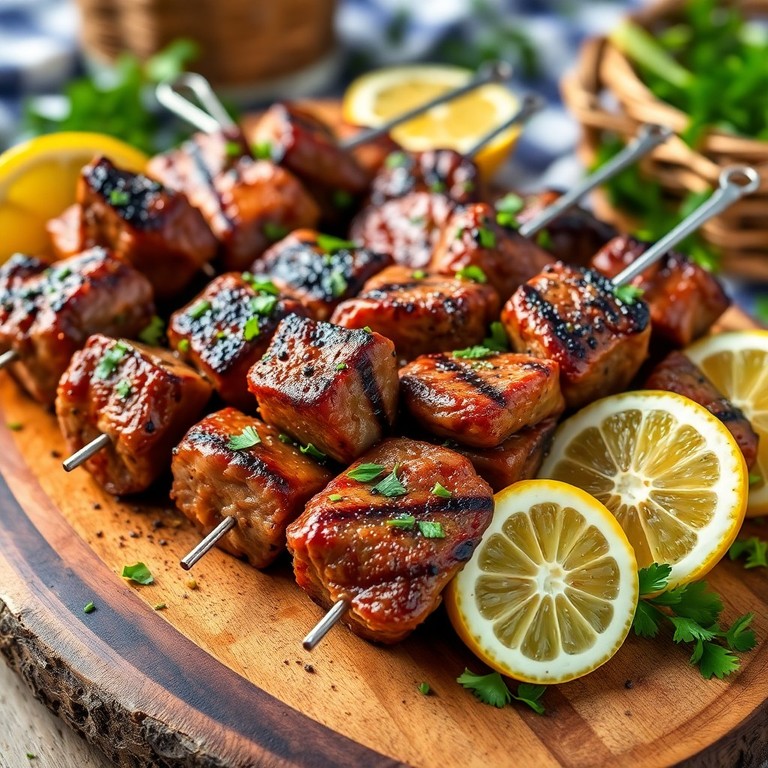 Lemon Pepper Steak Bites Skewers