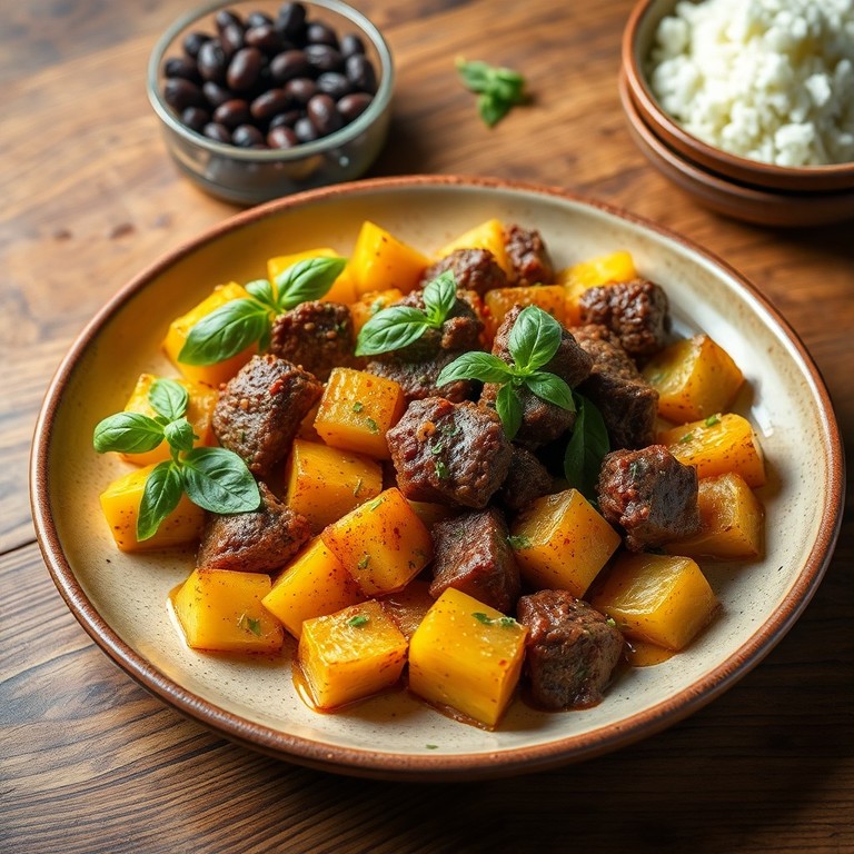 Batatas Assadas com Cubos de Carne e Ervas