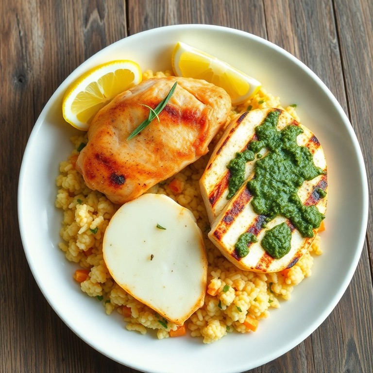 Lemon Thyme Chicken with Pesto Halloumi & Smoked Cauliflower Rice