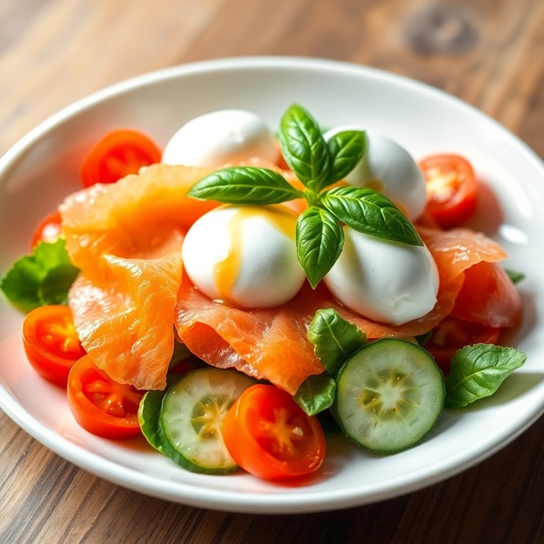 Salade fraîche au saumon fumé et burrata