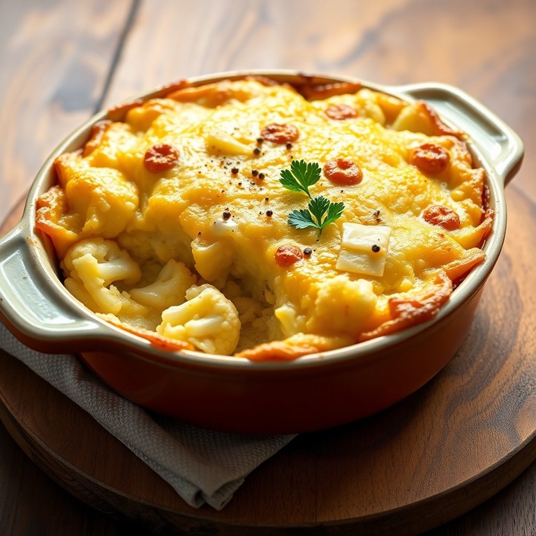Gratin de chou-fleur au colin et riz