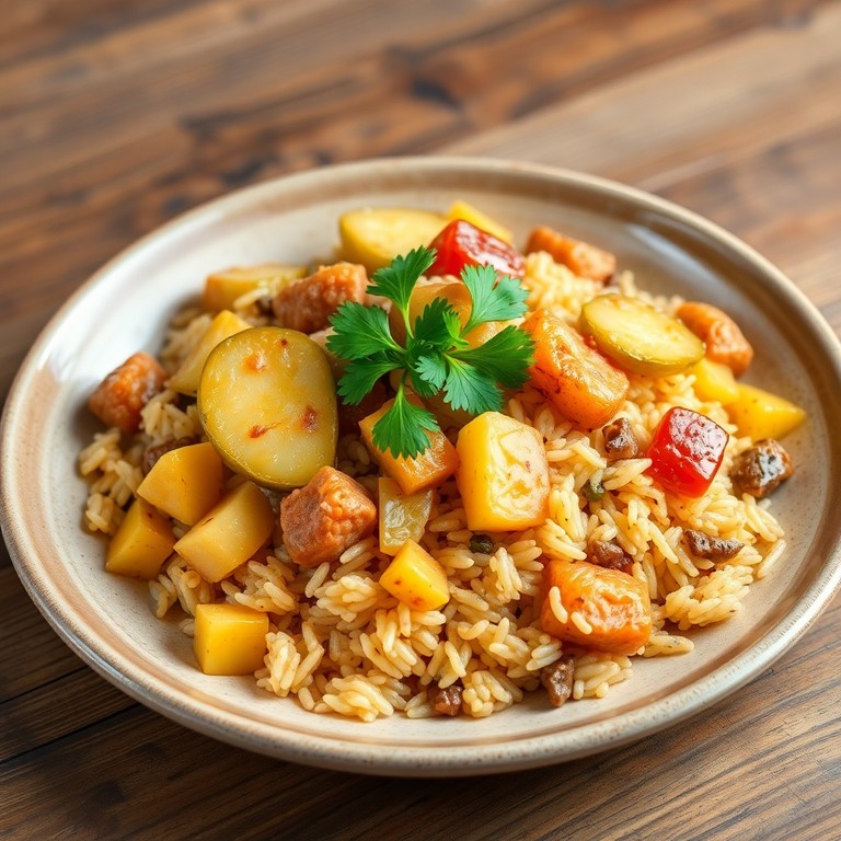 Arroz Frito con Cerdo, Plátano y Ajo