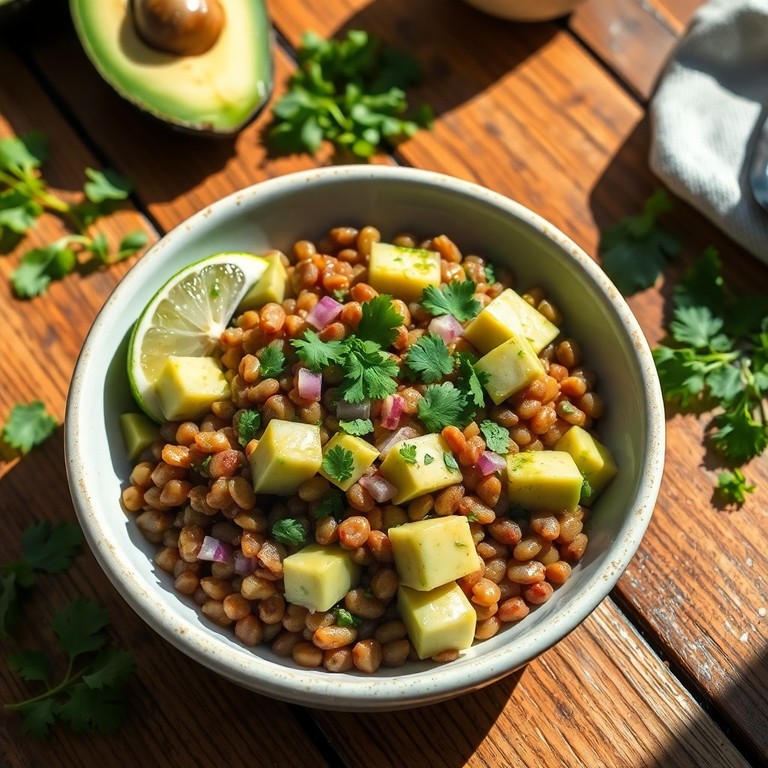 Ensalada de lentejas y aguacate con vinagreta de cilantro