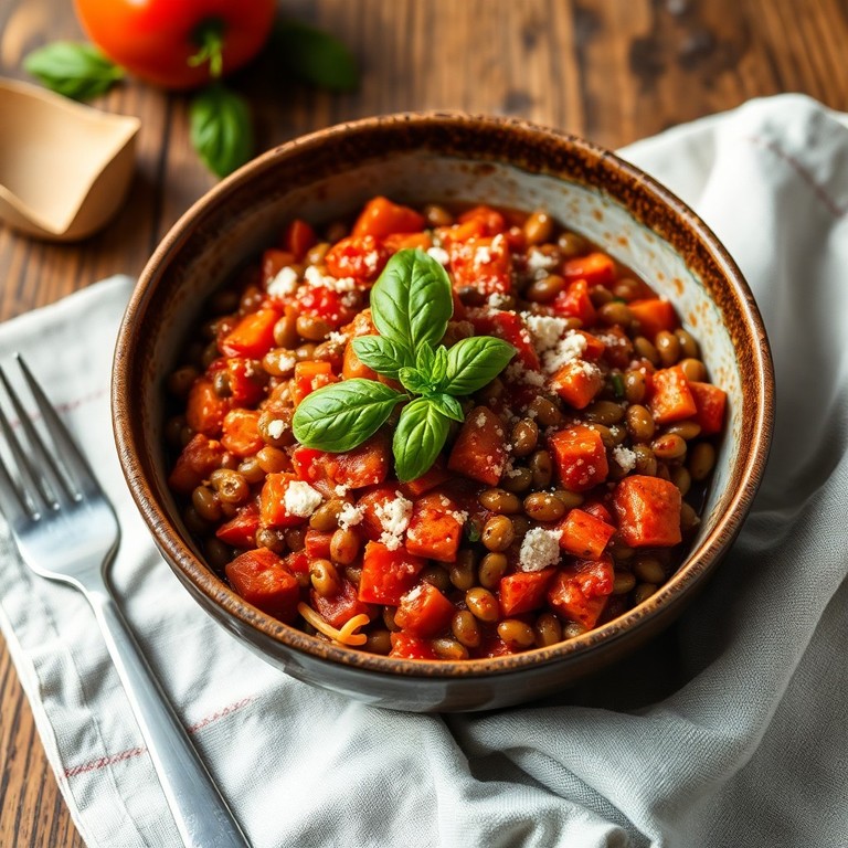 Vegetarische Linsenbolognese mit mediterranem Flair