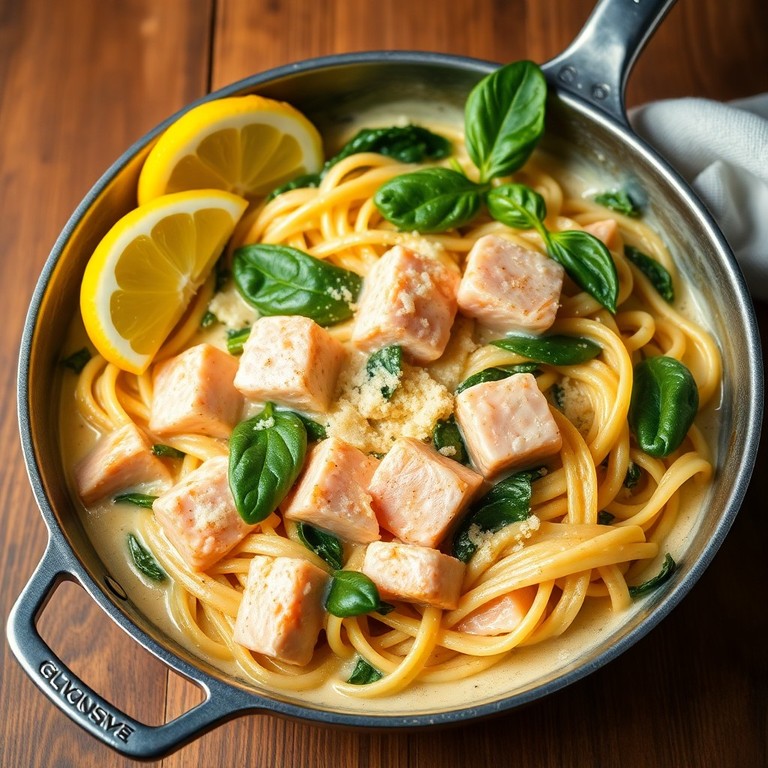 Lachs-Spinat-Nudelpfanne – Cremige Pfanne mit Lachs, Spinat und Nudeln