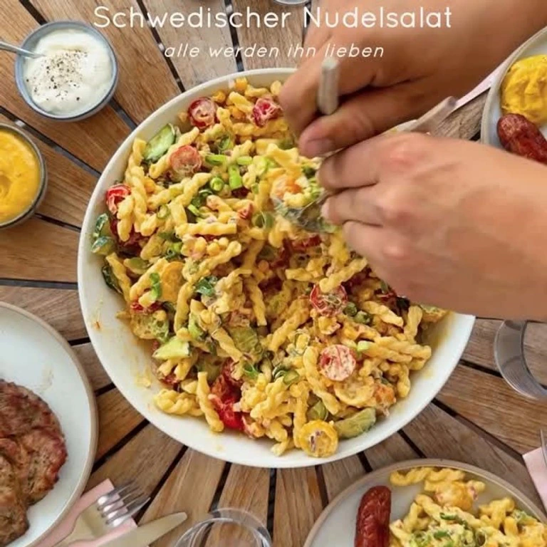 Nudelsalat mit Sweet Chili Dressing