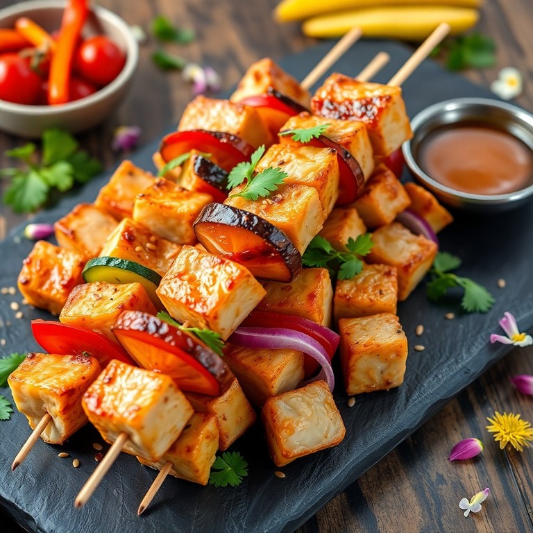 Brochettes de poulet froid et légumes grillés aux saveurs asiatiques