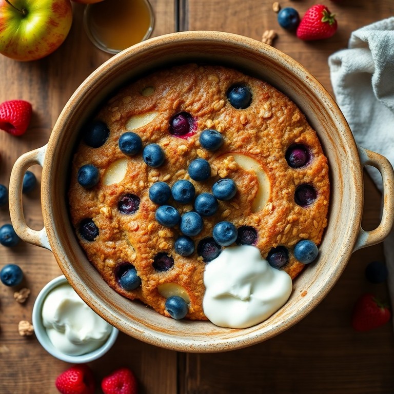 Backofen-Haferkuchen mit Obst und Milch
