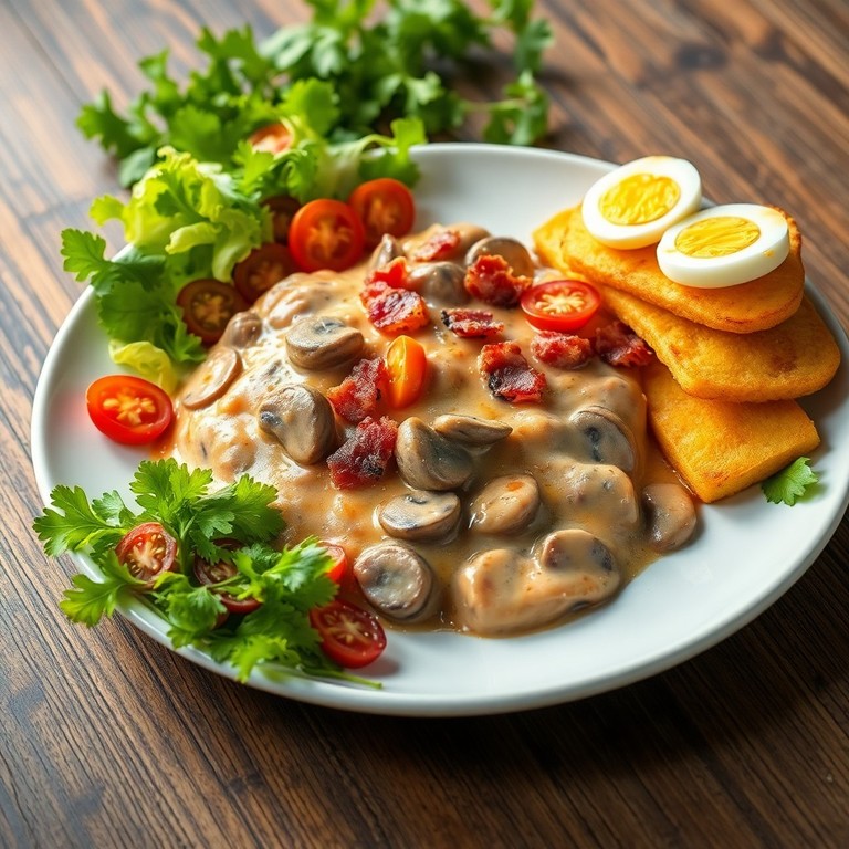 Strogonoff de Carne com Batatas Pilha e Salada Verde