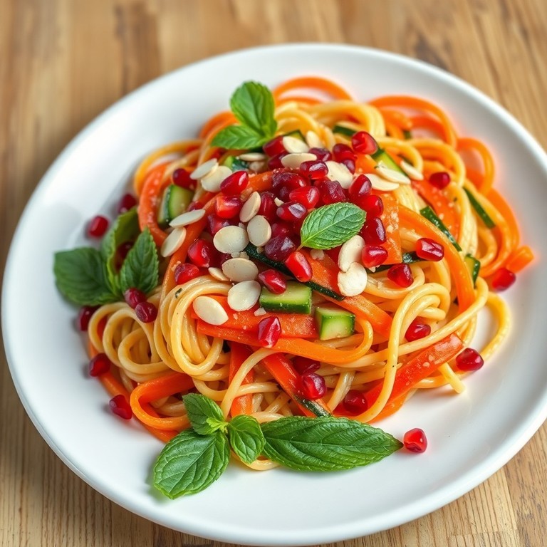Frische Gemüse-Pasta mit Minze und Granatapfel