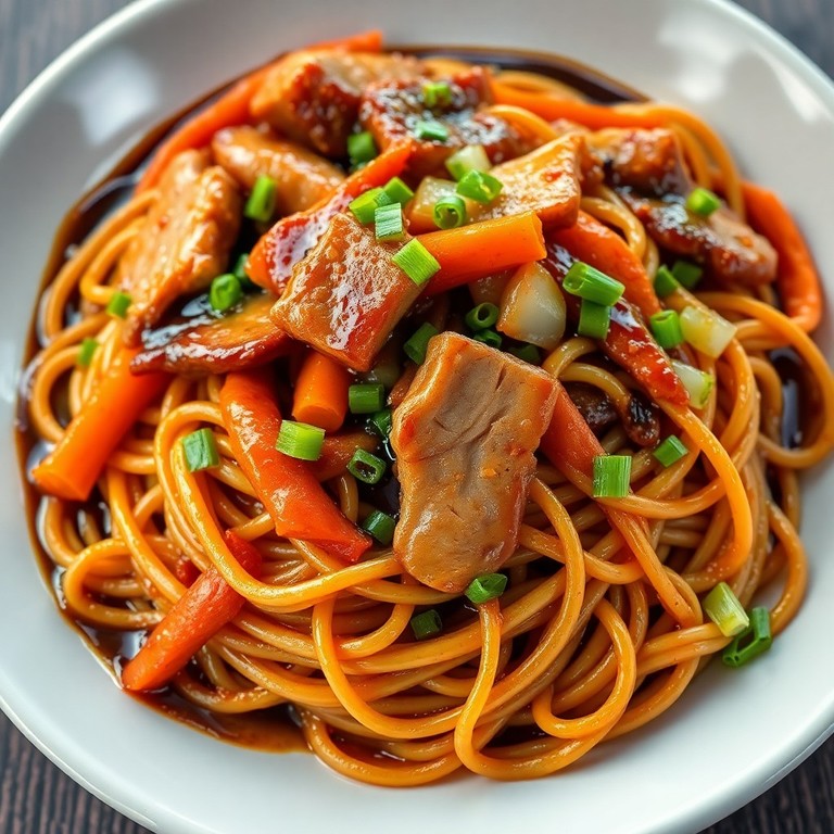 Espaguete Oriental com Shoyu e Carne de Porco