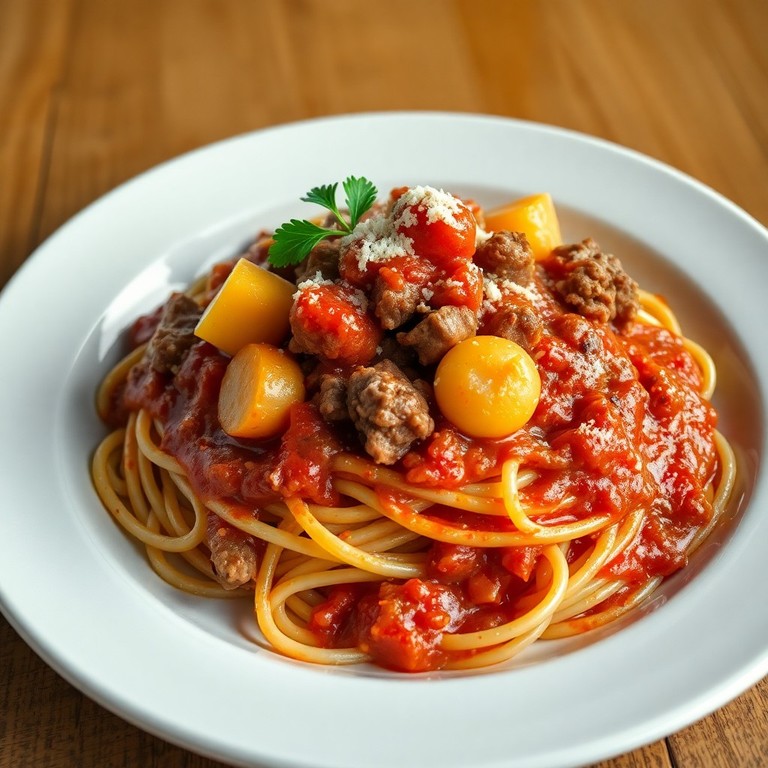 Macarrão ao Molho de Tomate com Carne de Boi