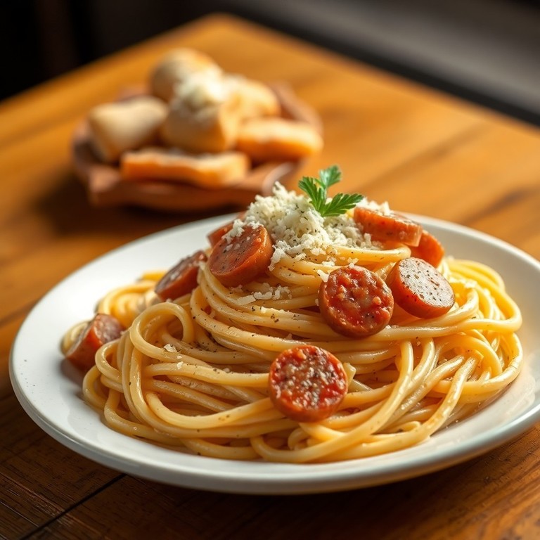 Espaguete à Carbonara de Salsicha