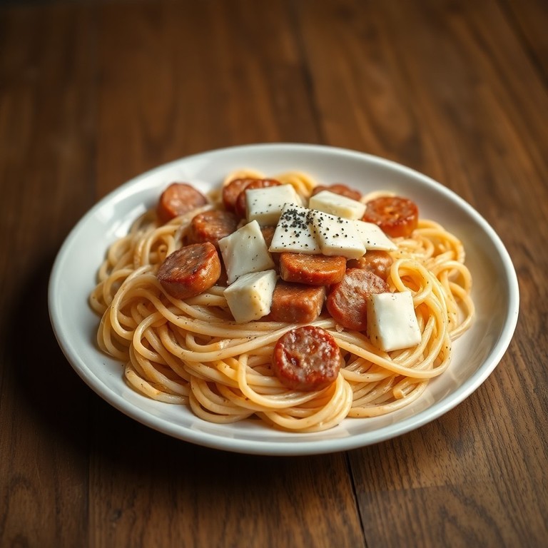 Macarrão à Carbonara de Calabresa e Coalho
