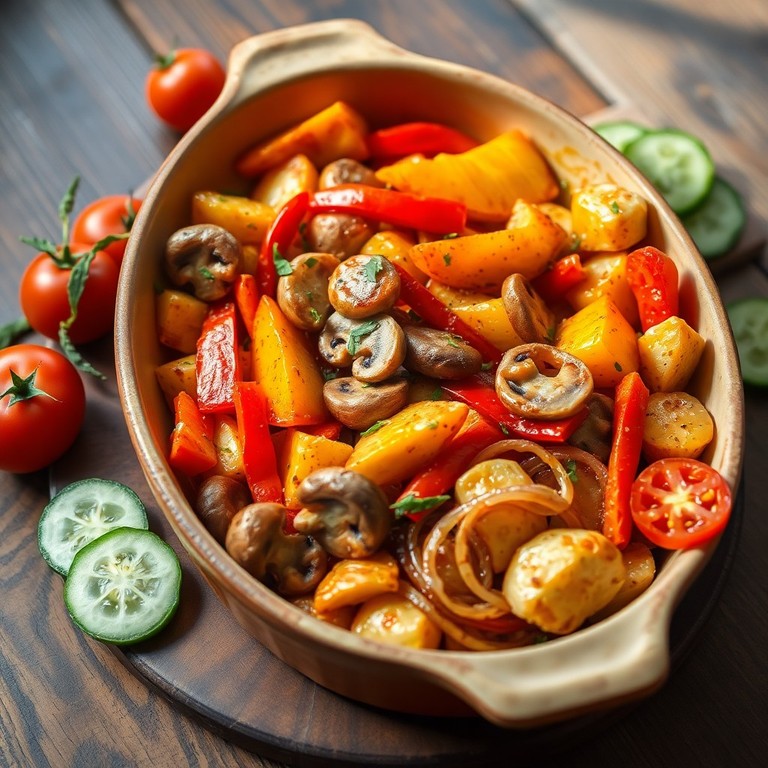 Запечённая картошка с грибами и овощами