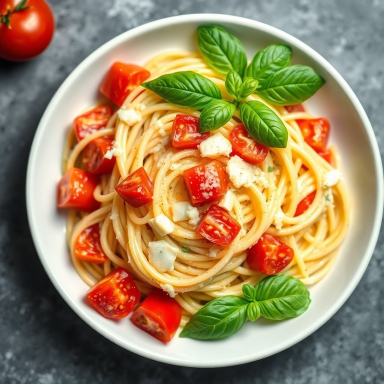 Spaghetti à la carbonara végétarienne aux tomates fraîches