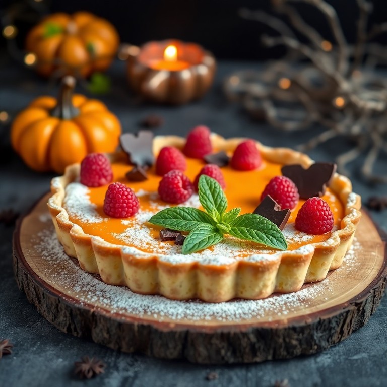 Tarta de Halloween con Frambuesa, Calabaza, Mandarinas y Chocolate Negro