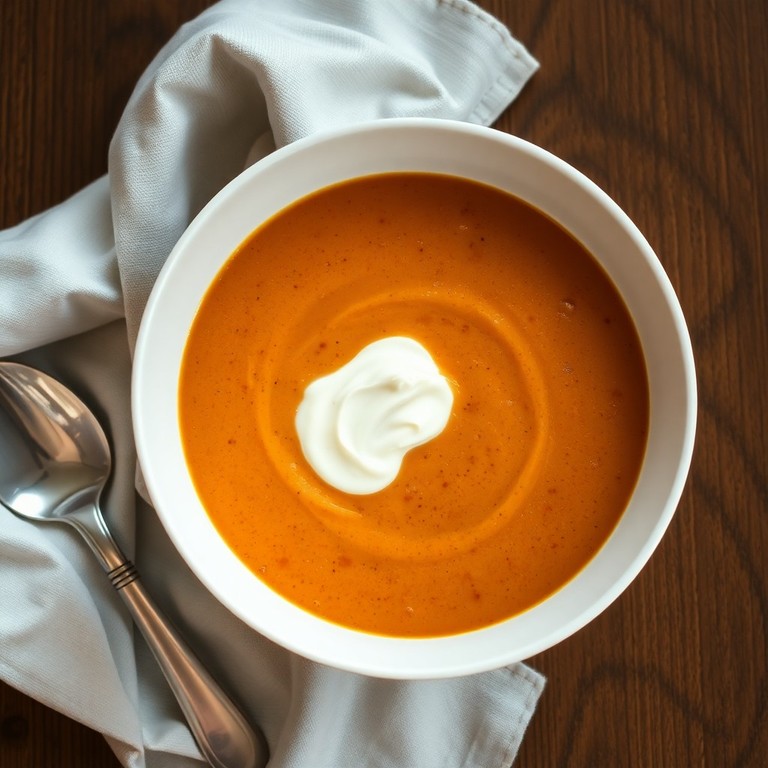 Soupe de patates douces et oignons rôtis à la crème fraîche